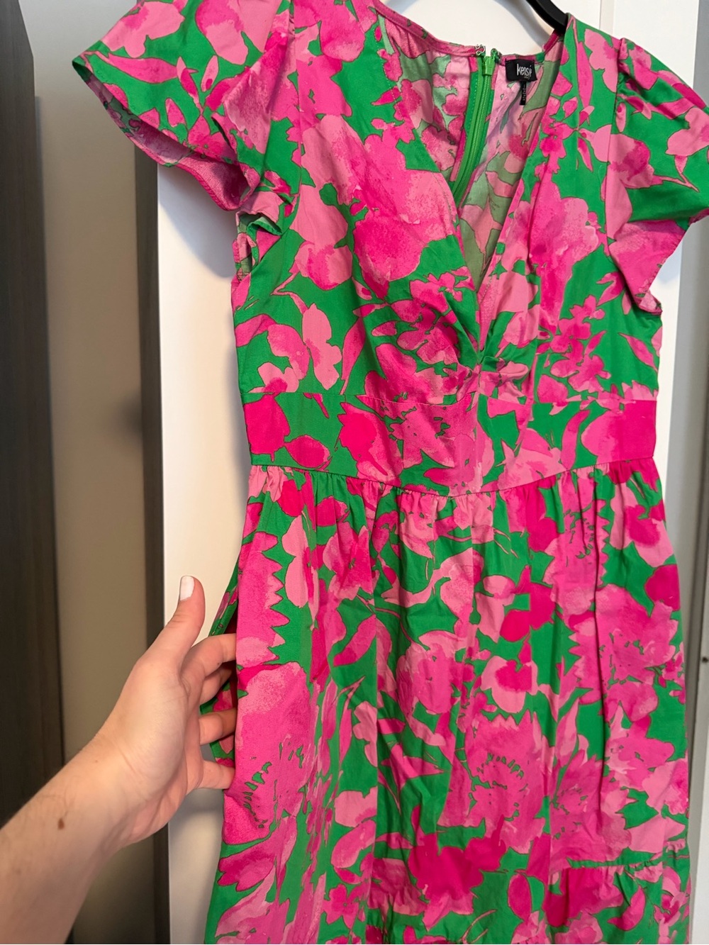 Kensie Bright Pink & Green Floral Dress - Picture 3 of 4